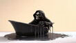 grim reaper taking a bath which is overflowing with oil . concept for pollution by oil . Generative AI