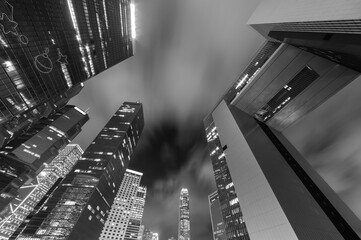 Poster - Night scenery of skyscraper in downtown district of Hong Kong city