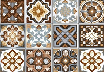 Canvas Print - Digital wall tiles design, Print in Ceramic Industries Beautiful set of tiles, Generative AI