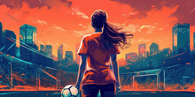 Captivating Concept Design For FIFA Women's World Cup With A Dynamic Female Football Player. Generative AI