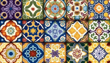 Canvas Print - Seamless colorful patchwork Moroccan tile. motifs Majolica pottery tile. Portuguese and Spain decor wall and floor Ceramic tile Design, Generative AI