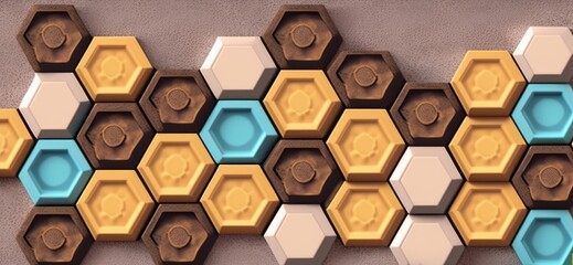 Poster - 3d Digital wall tiles design with hexagonal honeycomb pattern Print in Ceramic Industries Beautiful set of tiles, Generative AI