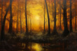 Painting by gold powder, a forest