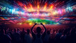© Onchira - view inside soccer stadium with Fans on stadium game and audiences people celebration, Generative AI.
