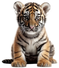 Close Up Of A Baby Tiger Cub Isolated On A White Background As  Transparent PNG, Generative AI Animal