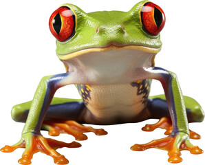 a green exotic red-eyed tree frog from the tropical jungle isolated on white background as transpare