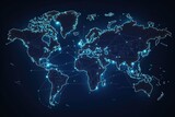 Fototapeta Mapy - Blue world map on black background. Generative AI.