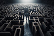 Business Disruption: An unrecognizable man navigating through a maze of obstacles