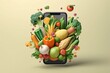 Fresh vegetables food delivery app from mobile phone. Generative AI. Digital Art Illustration