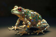 Realistic frog made from luxurious metal and colorful gemstones. Generative AI