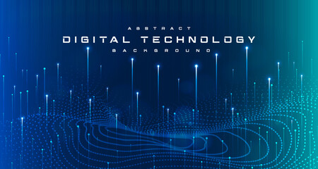 Digital technology banner green blue background concept, cyber technology circuit, abstract tech, innovation future data, internet network, Ai big data, futuristic wifi connection illustration concept