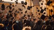 Jubilant group of graduates tossing their caps in the air, signifying accomplishment and celebration. Created by AI.
