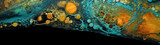 Fototapeta Łazienka - Turquoise & bronze abstract marble floor painting for weddings, organic biomorphic forms, dark indigo and yellow, aerial view. Generative Ai Illustration.