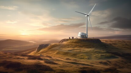 european landscape with wind power generators, ai tools generated image