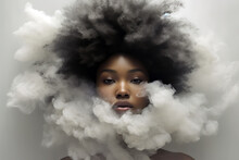 Generative AI Illustration Of A Black Woman Making A Serious Gesture With Her Head Surrounded By Smoke