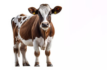 Cow. On A White Isolated Background. White Cow With Red Spots. Banner. Generative AI