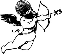 Flying Cupid Holding A Bow And Arrow Made Of A Rose With A Balaklava Illustration Hood Cherub Illustration
