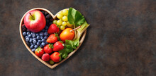 Heart Shaped Wild Fruits And Berries With Copy Space