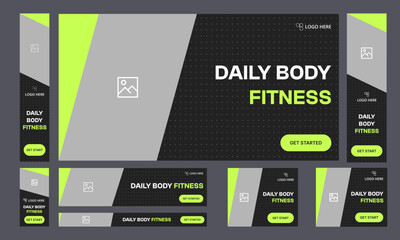 Wall Mural - Set of fitness body web banner template design for social media posts, fully editable vector eps 10  file format