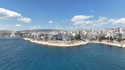 Wall Mural - Aerial drone photo of famous seaside area of Piraeus - Piraiki or Freatida, Attica, Greece