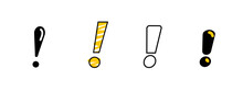 Linear Exclamation Mark On White Background. Set Icon In Doodle Style.