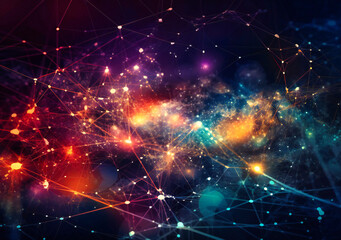 abstract network lines, circles, lights, and connections on a background