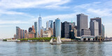 Fototapeta Miasta - New York City skyline of Manhattan with World Trade Center skyscraper and sailing ship panorama in the United States