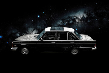 Wall Mural - futuristic retro car on galaxy and nebula background. vehicle in space for futuristic travel. creati