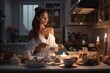 © Maximilian - A AI-generated non-existing young wife in the kitchen baking