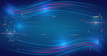 Leinwandbilder - Modern high-tech background for presentations and websites. Shiny moving design element. Abstract background with glowing dynamic lines. Futuristic red-blue stripes with arrows.