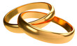 Illustration of two wedding gold rings isolated on transparent png background. Unity concepts