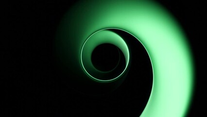 Wall Mural - Rotating round spiral with light strip. Design. Circular spiral of 3d tape moves on black background. Ribbon circular spiral moves hypnotically in space