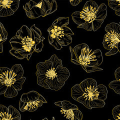 Wall Mural - Seamless pattern with golden color spring flowers. Vector illustration.