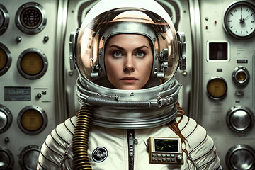 a woman astronaut in a space suit in a spaceship, generative ai 2