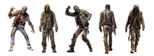 Set Of Zombie Man In Various Poses Isolated On White Background. Halloween Concept