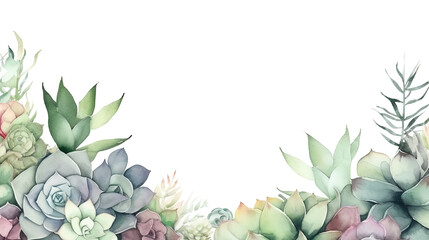 Sticker - variety of succulent plants as a frame border, copyspace, generative ai.