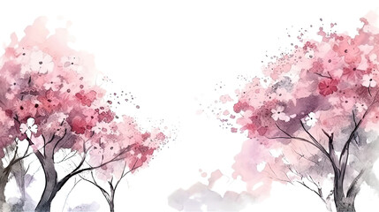 Sticker - blossoming cherry trees forming a frame border, copyspace, generative ai