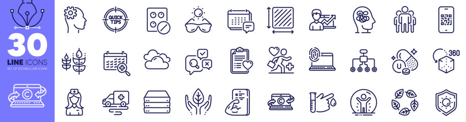 Patient history, Anxiety and Message line icons pack. Tips, Qr code, Cloudy weather web icon. Augmented reality, Medical tablet, Blood donation pictogram. Patient, Recovered person. Vector