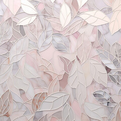 Naklejka na meble mother-of-pearl leaves, background in pink shades, pastel pink, white-pink, three-dimensional leaves, abstract pastel pattern, mother-of-pearl shine, pink ornament, pink leaves, background, transparen