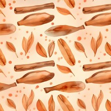 Seamless Watercolour Illustration Of Cinnamon Spice Pattern - A Minimalist Design Featuring A Playful Pattern Of Cinnamon Stick Shapes On A Light Brown Background
