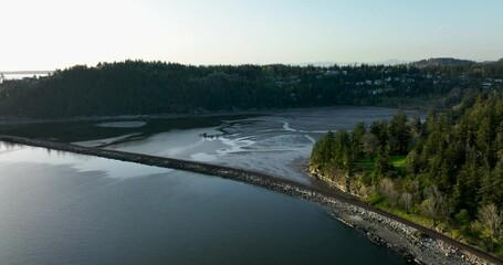 Wall Mural - Over Chuckanut Bay Estuary, Mud Flats, Distant Mountains, Bellingham Sunset