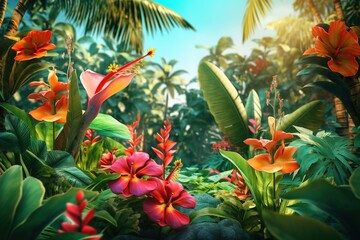 Wall Mural - Tropical summer sky background, generative ai