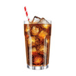 Cold Carbonated Cola Beverage with Straw in Tall Glass with Ice Cubes, Isolated Generative AI 