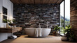 Salle de bain entre bois et pierre
