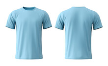 Plain Light Blue T-shirt Mockup Template, With View, Front And Back, Isolated On Transparent Background,