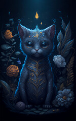  A cat in the flower background. Generative AI