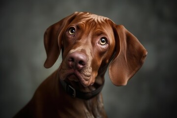 Canvas Print - close up of a dogs face with a dark background Generative AI