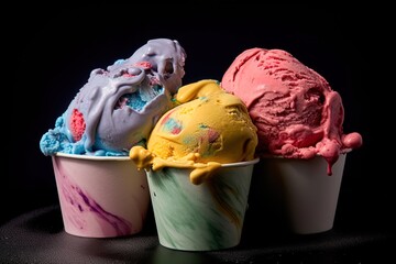 Wall Mural - Close up side view of ice cream with black background using generative AI