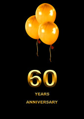 3d illustration, 60 anniversary. golden numbers on a festive background. poster or card for anniversary celebration, party