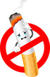 No smoking sign. Cartoon cigarette character. Human healthcare concept, illustration.